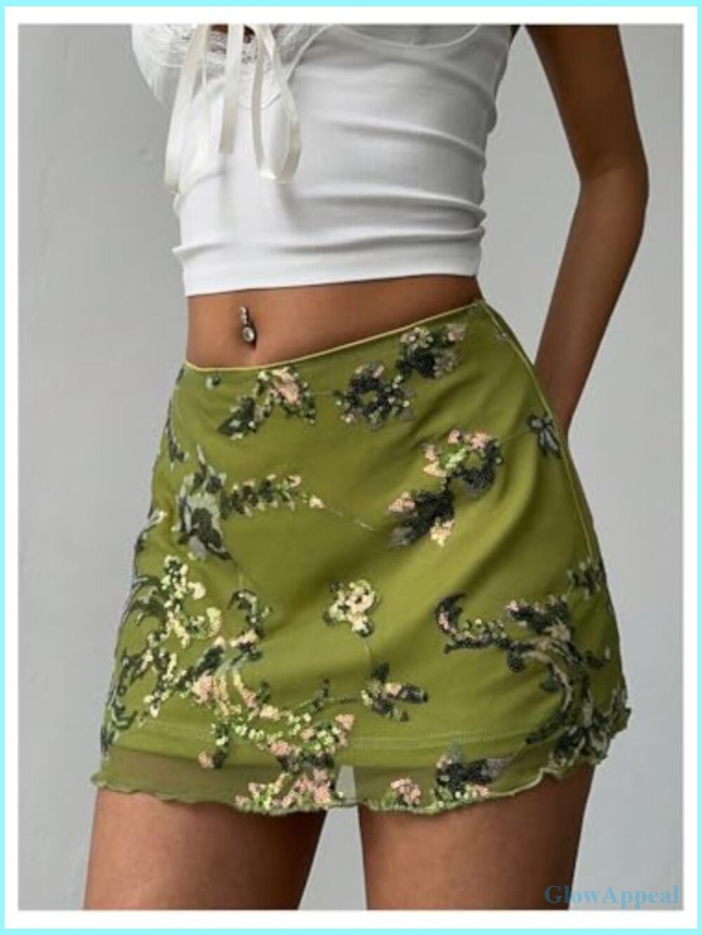 Sequin Mini Skirt with Embroidery and Zipper Closure - Picture 5 of 6